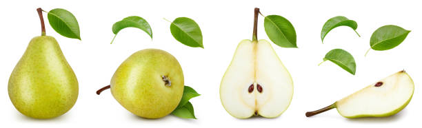Set of pears with leaves