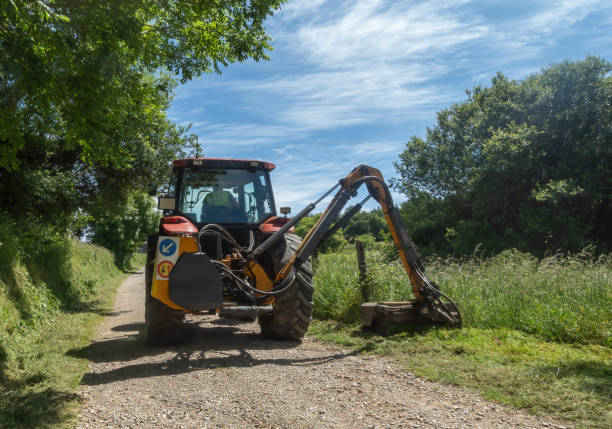Commercial lawn mower in operation