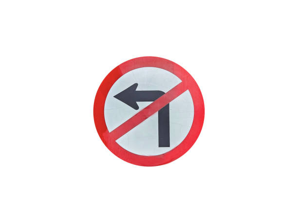 Turn left prohibition sign. Traffic sign. isolated on white background with clipping path