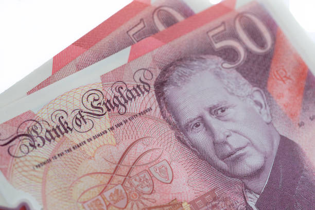 Huntingdon, Cambridgeshire, UK - July 2024. New King Charles III 50 pound notes issued June 2024.