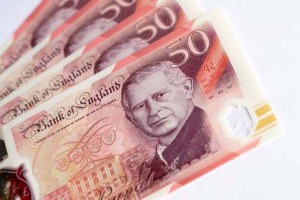 Huntingdon, Cambridgeshire, UK - July 2024. New King Charles III 50 pound notes issued June 2024.