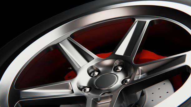 istock Concept garage tools. auto wheels on a dark background with chrome rims close-up. 3d render 2161446456