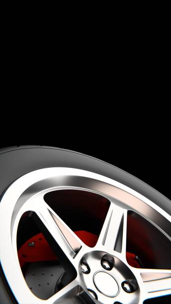 istock Concept garage tools. auto wheels on a dark background with chrome rims close-up. 3d render 2161446505