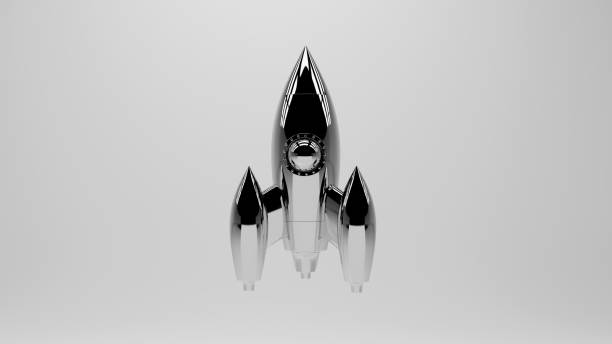 retro toy space rocket spaceship chrome black white vintage 3d illustration render digital rendering