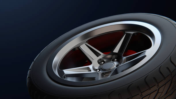 istock Concept garage tools. auto wheels on a dark background with chrome rims close-up. 3d render 2161447513