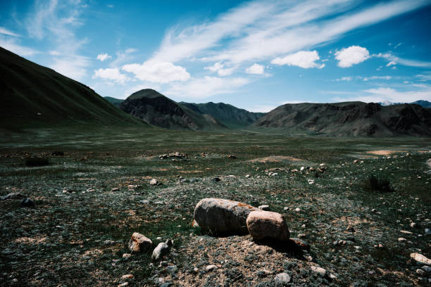 Extreme terrain landscape with rocks and mountain peaks
