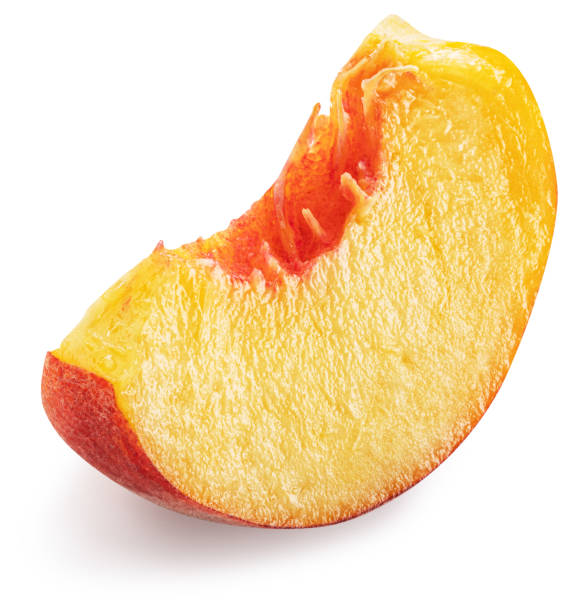istock Ripe peach slice on white background. File contains clipping path. 2161456344