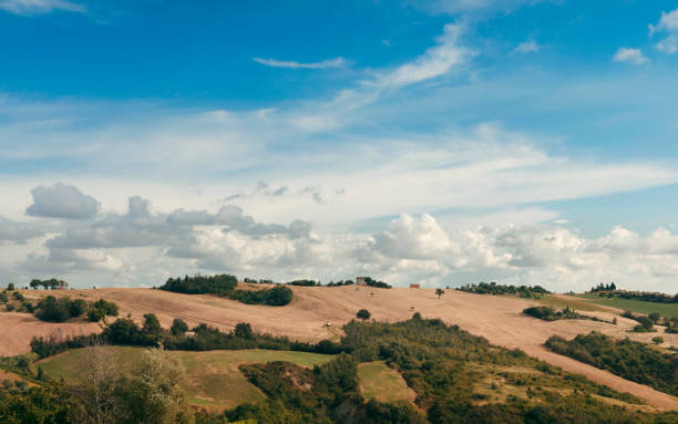 Beautiful view of hilly landscape, cultivated fields