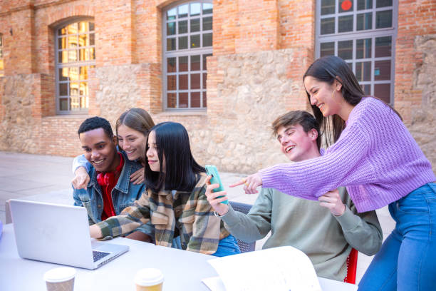 istock Group of students, prepare for university exams, use a laptop. 2161458825
