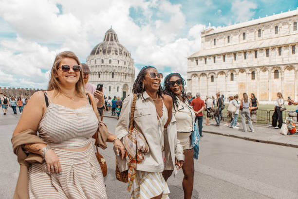 istock Three female friends on a weekend sightseeing trip in Pisa 2161460546
