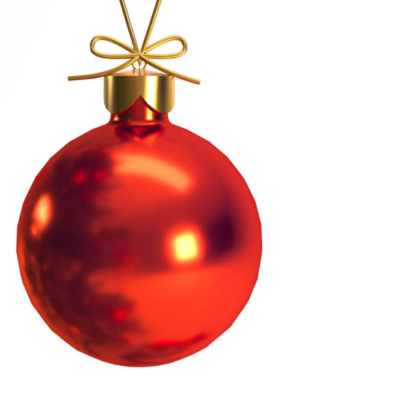 Christmas red ball close up isolated on white background with copy space, Merry Christmas or New Year's Eve concept background. 3d render.