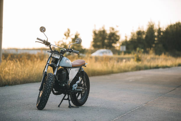 istock Cafe racer motorcycle in vintage style at sunset. 2161467541