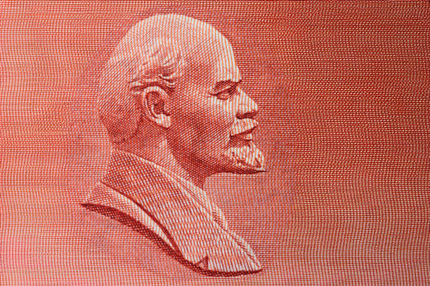 The profile of the Lenin sculpture is taken from a Soviet ten-ruble note. Copy space.