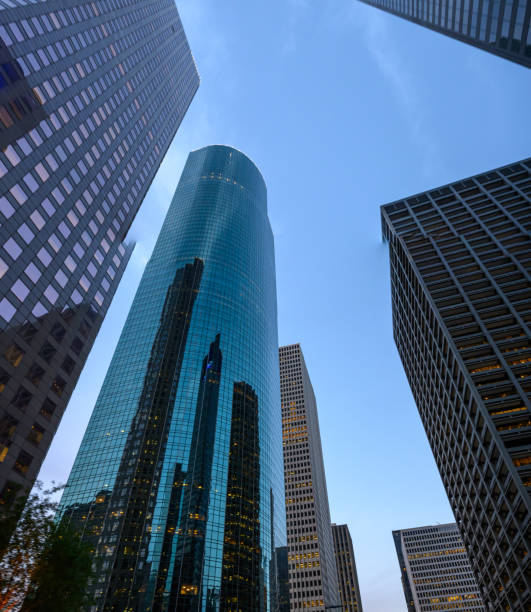 istock Vertical panoramic multiple exposures stitched skyscrapers in downtown Houston 2161471783