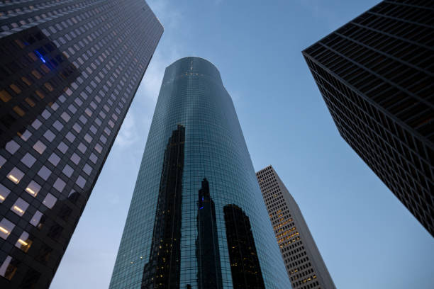 Modern glass skyscrapers in Houston reflect each other