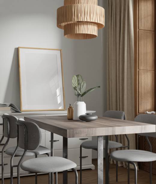 istock Frame interior, mockup frame, poster wood in empty one frame picture interior in dining room in illustration 3d rendering 2161478088