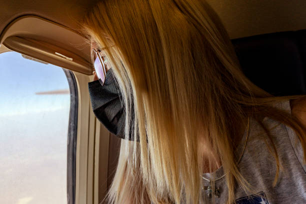 istock Woman Wearing Face Mask Looking Out Airplane Window 2161481446
