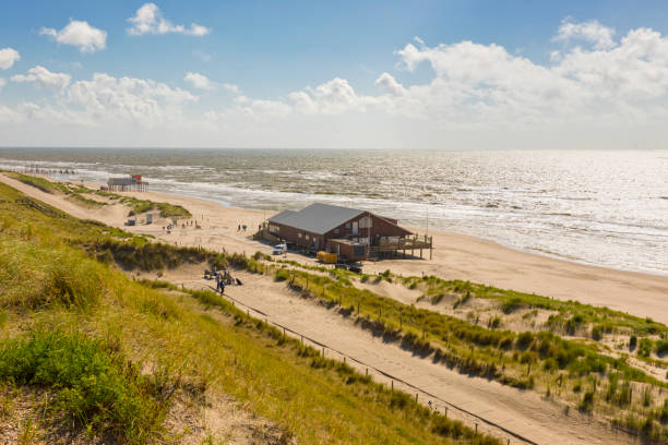 istock Beach with beach bar at durch North Sea coast 2161482949