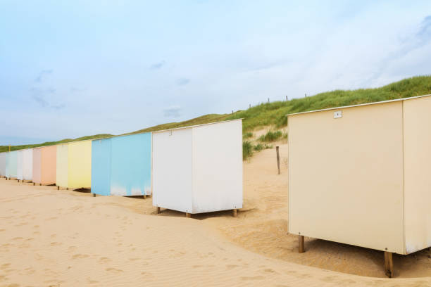 istock Beach huts at Dutch North Sea beach 2161484579