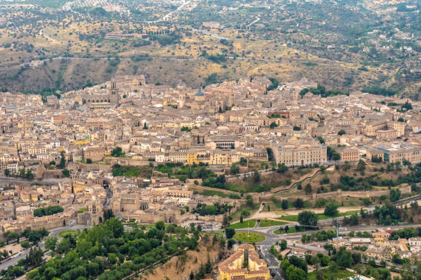 Aerial view over Toledo in Spain on an overcast day