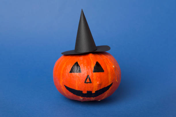 istock Halloween composition with jack o lanter decor on color background 2161491357