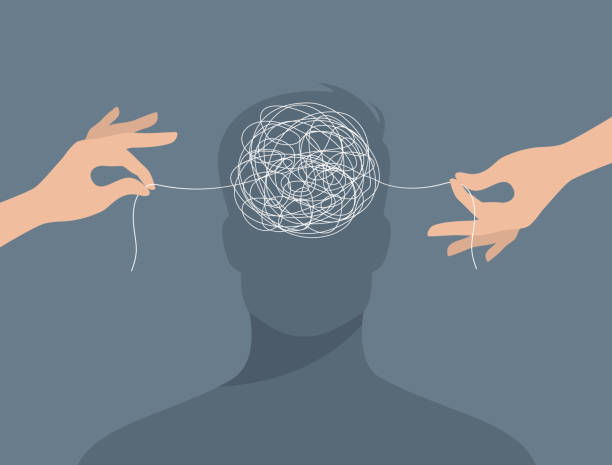 istock Two hands untangling a tangle of thoughts in a man's head. The concept of psychological help and support. Flat vector illustration 2161493831