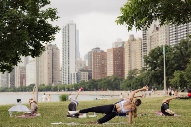 istock Yoga outdoor class in park 2161494359