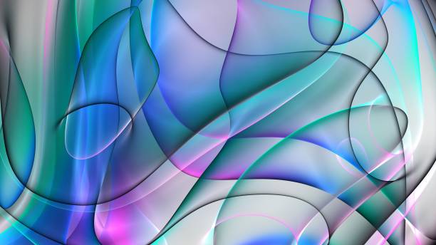 istock 3d render of abstract art surreal 3d background video animation with curved wavy liens forms plastic objects in neon glowing azure blue pink purple mix gradient color on gray 2161497598