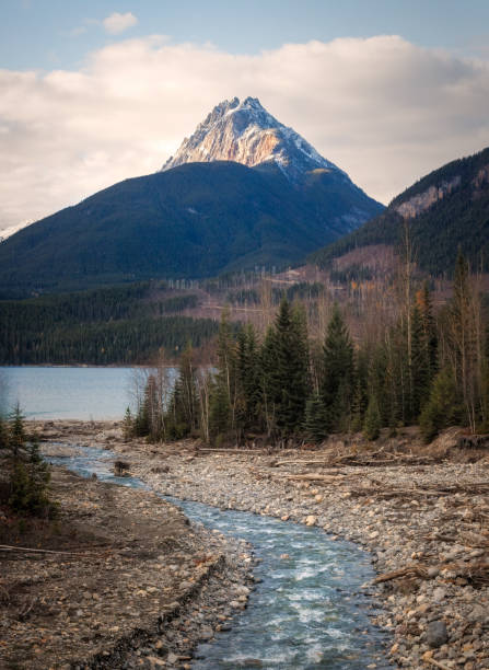 istock River flowing from snowy mountain through forest landscape 2161497680
