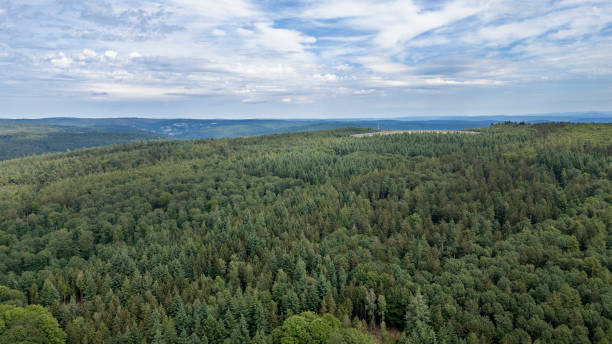 German landscape - aerial view over Mittelgebirge Spessart