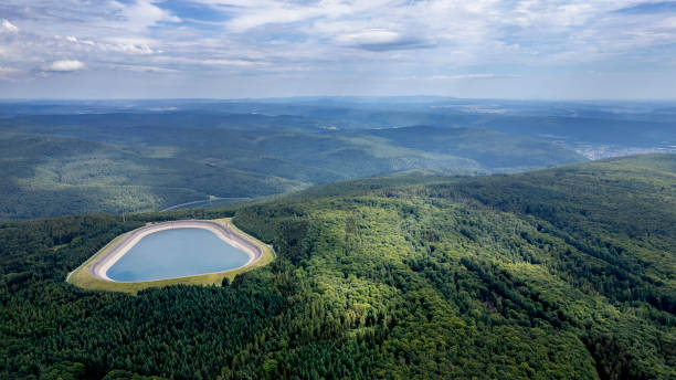 Reservoir, storage basin of pumped-storage plant - aerial view