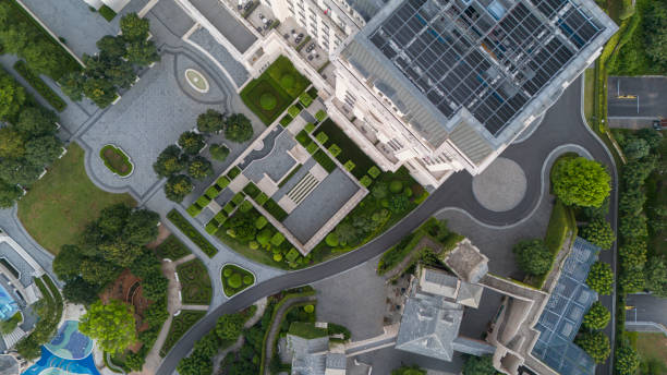 istock Overlooking the green office building 2161505409