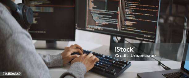 Software Developer Man Japanese Young Adult Asian Male Software Developer Coding Program On Desktop ...