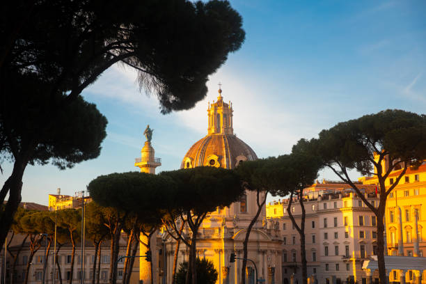 Beautiful view of Rome at sunset from via dei Fori Imperiali