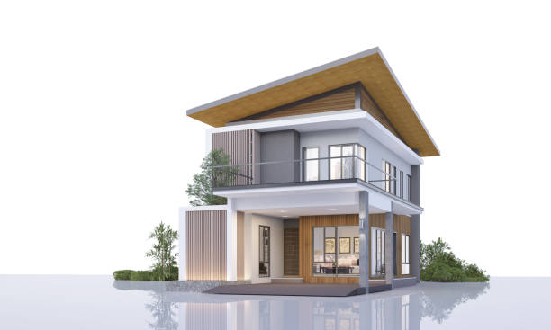 istock Architecture 3d rendering illustration of modern minimal house on white background 2161506672