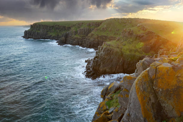 istock High angle over wild cliffs and stormy sea 2161506777