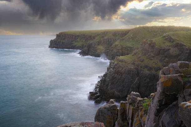 istock High angle over wild cliffs and stormy sea 2161506851