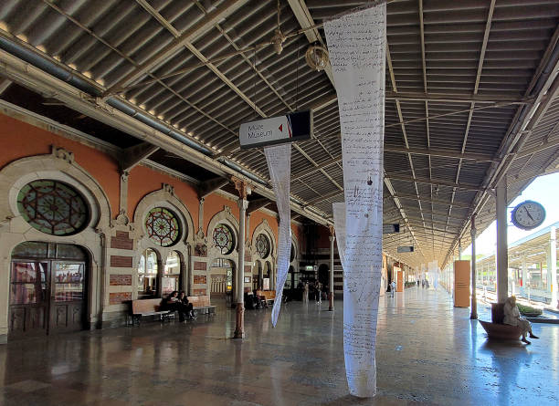 Istanbul, Turkey - July 6, 2024: View of sirkeci train station. Turkish people at the sirkeci (Famous orient express train station) train station and waiting train. Train which entered Sirkeci train station, ready for the its new passengers.