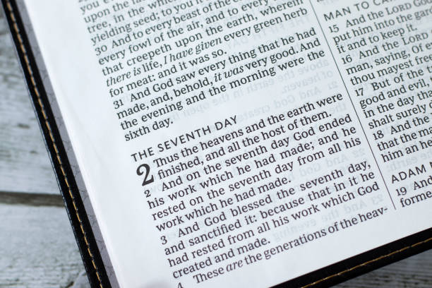istock Seventh Day (Christian Sabbath) verses in open holy bible book 2161537961