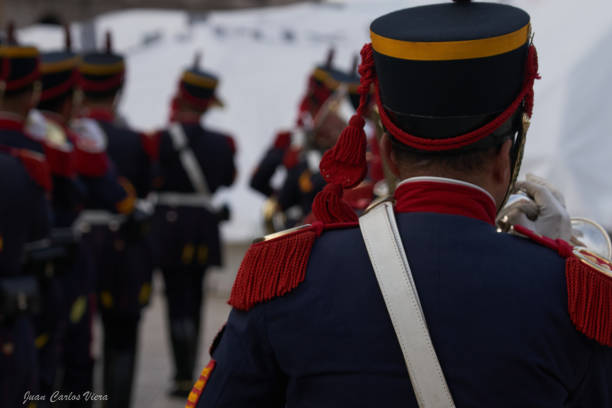 City: Buenos Aires, Country: Argentina- date: June 25, 2024: Annual changing of the guard ceremony of the Grenadiers of San Martín in the Plaza Mayor of Buenos Aires, a ceremony is held annually in the Plaza de Mayo of Buenos Aires with the Grenadier Regiment in which the army guard that guards the President is exchanged. photo must be Editorial purpose