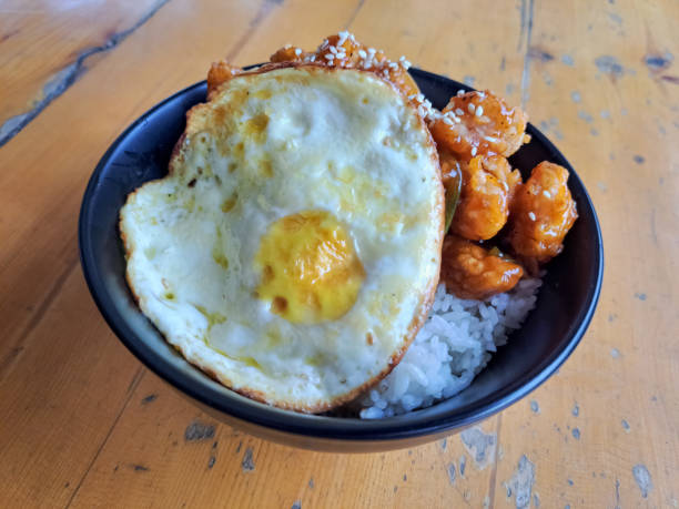 Chicken Teriyaki Rice Bowl With Omelette Eggs. Food Menu.