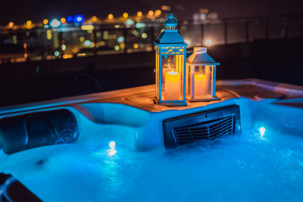 istock Hot tub with candles ready to take a bath. Valentines day concept 2161557480