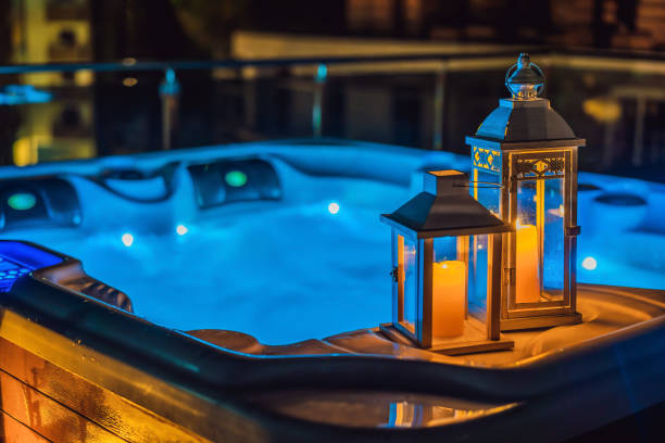 istock Hot tub with candles ready to take a bath. Valentines day concept 2161557486