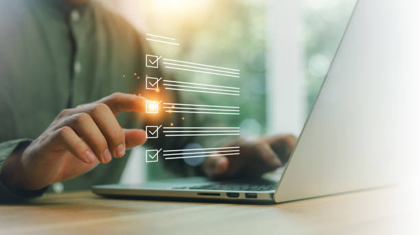 istock Business checking quality assurance QA or QC management. certification Standardization, certification. Compliance to regulations service and standards, Digital Guarantee Checkmark 2161559032