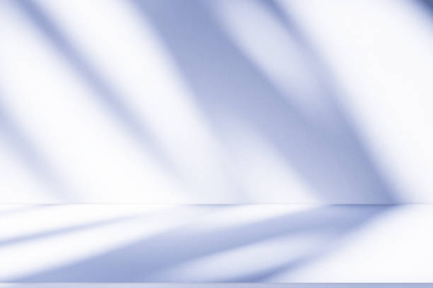 istock Studio style background wall decoration presentation uses white and blue tones. with shadows cast from a nearby window, concept creating a decorative backdrop. 2161564011