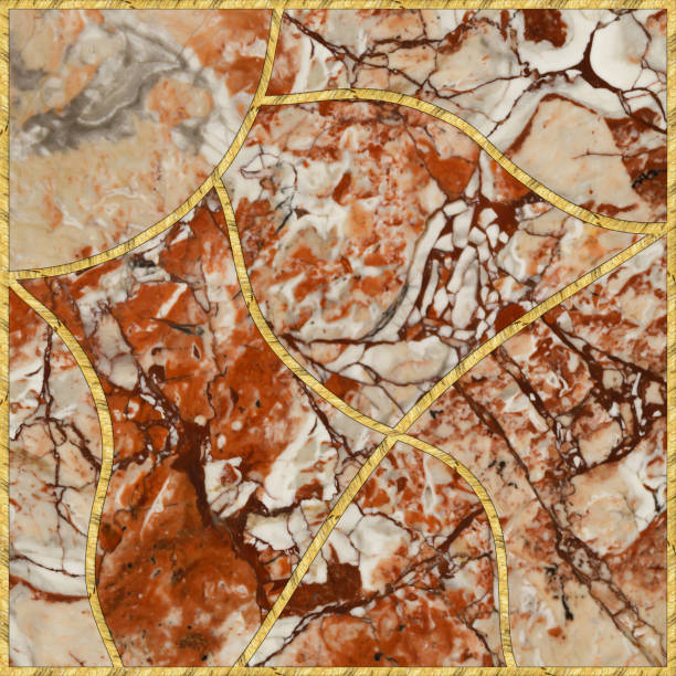 istock Modern mosaic, inlay. Illustration in stained glass style. Art deco background. Geometric pattern. Marble texture and golden artificial stone structure. Abstract print, creative tile surface 2161565549