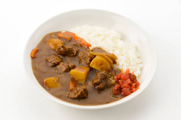 istock Japanese beef curry rice on a plate on white background 2161569449