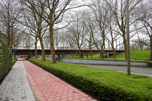 istock Bicycle path along road under aqueduct the water carrier in Nieuwerkerk aan den IJssel 2161574481