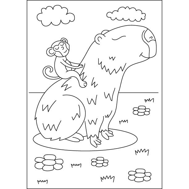 Monkey Riding Capybara 320+ How To Draw A Monkey For Kids Cartoon Stock Photos, Pictures ...