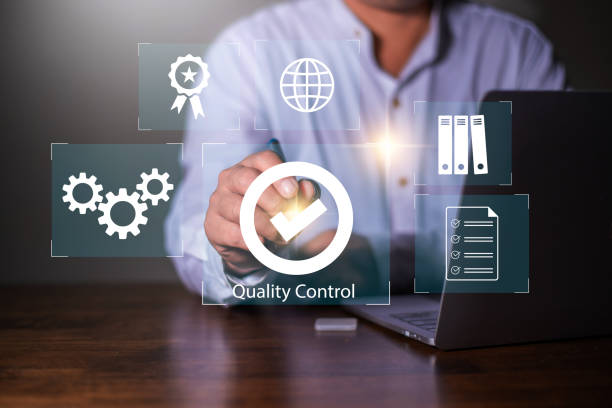istock Product Quality control concept, Mnn using laptop with check mark symbol represents the standard quality control. 2161579100